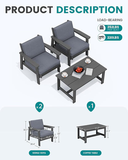 SERWALL HDPE Outdoor Couch, Grey Frame and Grey Cushion