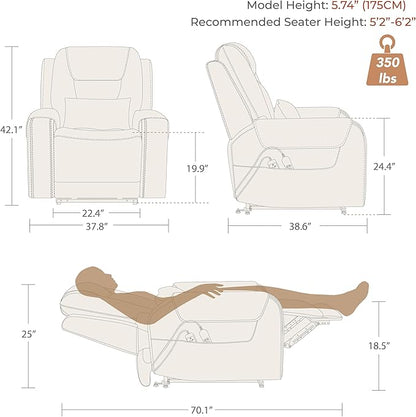 CHITA Electric Power Lift Recliner Chair for Elderly with Massage and Heat, Large Lay Flat Genuine Leather Recliner Chair with Cup Holders, USB Ports, Power Headrest, Independent Backrest, Dark Brown