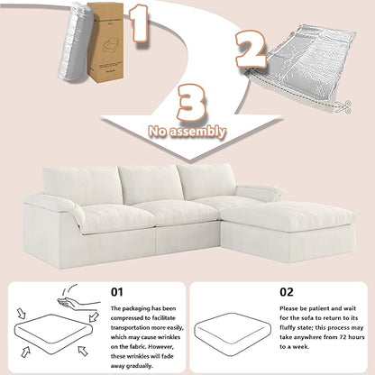 EASE MOOSE Boneless Modular Cloud Couch, U-Shaped Oversized Sectional Sofa for Living Room with Ottoman, Extra Large Movable Couches, 6-Deep-Seat Sofas for Bedroom Apartment, Chenille (White)