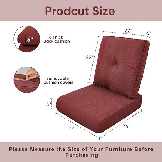 Outdoor Chair Cushions 3 Packs - Outside High Back Thick Water-Resistant Cushion 22x24 with Zipper Cover for Patio Glider Rocking Chairs Loveseat Couch – Red/Buckle