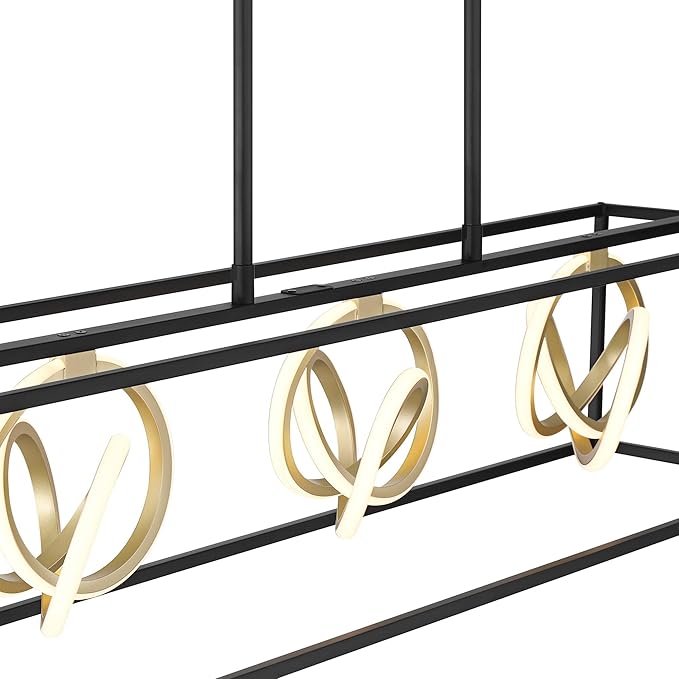 Possini Euro Design Christy 35 1/2" Modern Pendant Chandelier Ceiling Light Fixture Dining Room Over Table Kitchen Island Foyer Hanging Linear 3-Light LED Dimmable Black Gold Metal Hallway Entryway