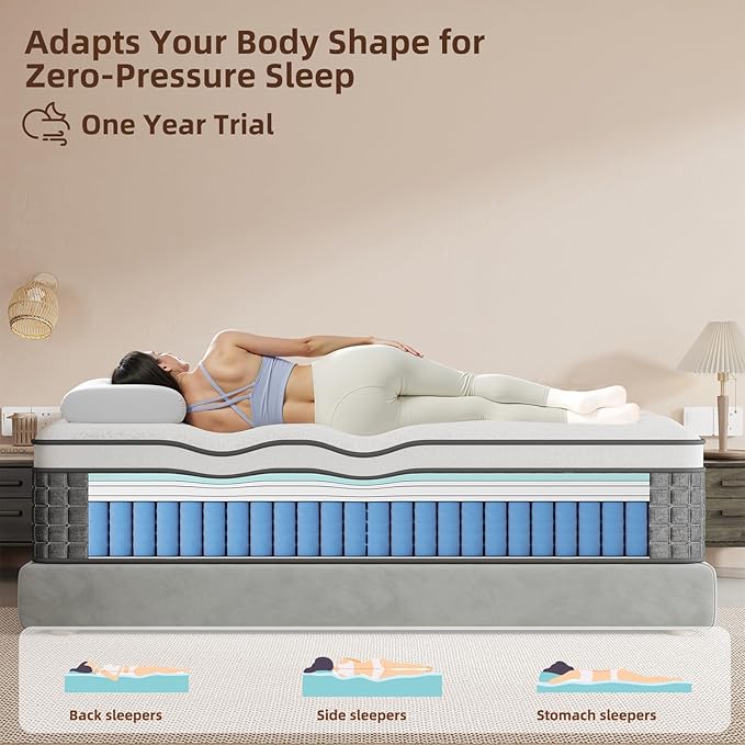 Mattress Twin Size, Medium Firm Mattress with Extra Lumbar & Shoulder Support, 12 Inch Hybrid Mattresses with Gel Memory Foam Pain Relief - Fiberglass Free - No Odor - 365 Night Trial