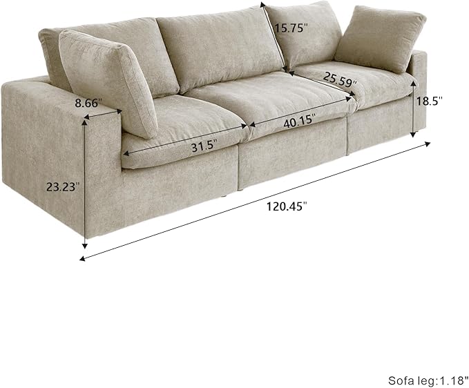 WJShome Sectional Sofa Couch,Cloud Modular Couch,Oversized 3-Seater Minimalist Sofa,120.6inch Convertible Deep Seat for Modern Living Room,Cover Removable & Washable