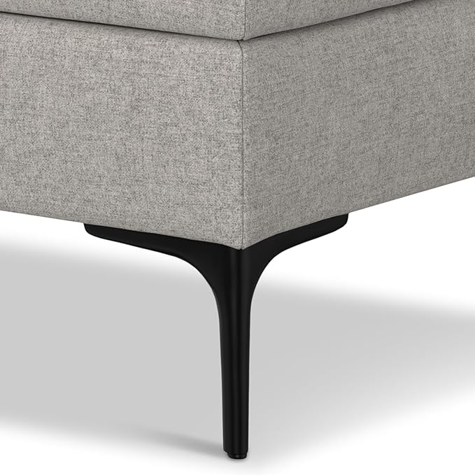 SIMPLIHOME Rebecca 36 inch Wide Mid Century Rectangular Coffee Table Storage Ottoman with Lift Up Lid in Cloud Grey Polyester linen Look, Assembled, For the Living Room, Entryway and Family Room