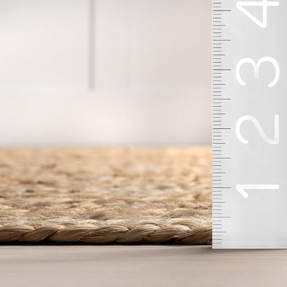 nuLOOM 5 Round Rigo Jute Hand Woven Area Rug, Natural, Solid Farmhouse Design, Natural Fiber, For Bedroom, Living Room, Dining Room, Hallway, Office, Kitchen, Entryway