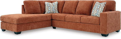Signature Design by Ashley Aviemore Casual L-Shaped 2-Piece Sectional with Chaise and Loose Seat Cushions, Accent Pillows Included, 110" Wide, Burnt Orange