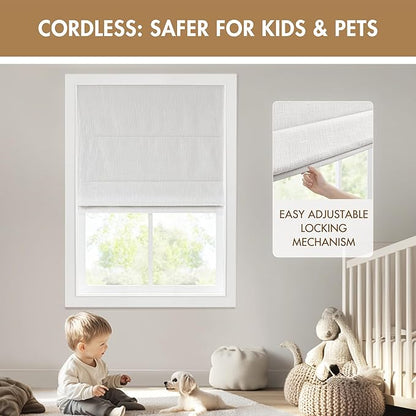 Madison Park Cordless Roman Shades, Total Blackout Window Blind Privacy Window Shades, Thermal Insulated Cordless Window Treatment for Bedroom, Living Room, Quincy, Single Panel 33" W X 64" H White