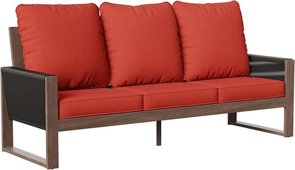 Patio Furniture 3 Seater Sofa Cedar Wood Indoor&Outdoor Couch, Outside Deep Seat High Back Porch Sofa