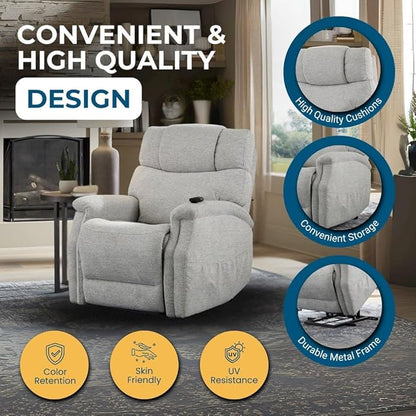 Power Lift Recliner Chair for Elderly - Electric Powered Recliner with Zero Gravity, 360 lbs Capacity, Extended Leg Support, USB, Supportive Design for Seniors, Light Gray