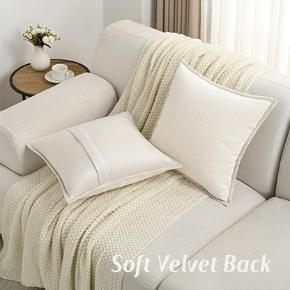 FUTEI Cream White Chenille Throw Pillow Covers 24x24 Inch Set of 2,Soft Cozy Bound Edge Design European Cushion Cover,Home Decor for Couch Bed Living Room