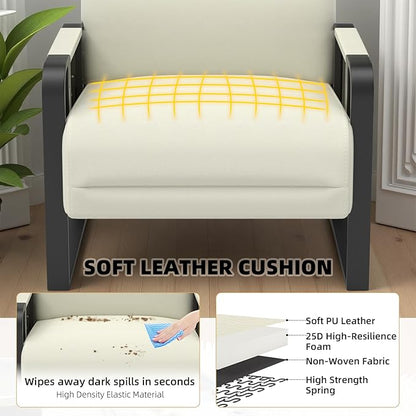 Faux Leather Accent Chairs Set of 2 with Flip Up Tray Tables Soft Backrest for Living Room Office Bedroom Modern Accent Chairs, Beige