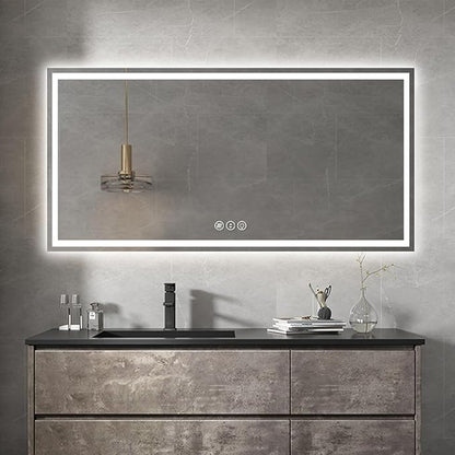 Awoco 72''x36'' LED Bathroom Mirror with Light, Lighted Vanity Mirror with Backlit and Front Light, Dimmable Anti-Fog Memory Function Lighted Mirror with 3 Colors for Bathroom Wall
