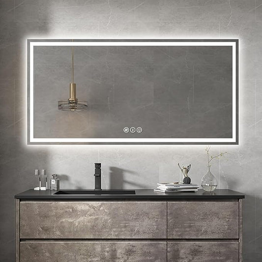 Awoco 72''x36'' LED Bathroom Mirror with Light, Lighted Vanity Mirror with Backlit and Front Light, Dimmable Anti-Fog Memory Function Lighted Mirror with 3 Colors for Bathroom Wall