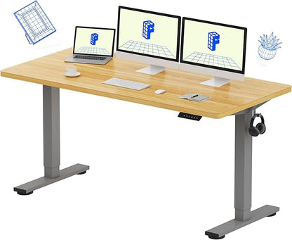 FLEXISPOT EN1 One-Piece Adjustable Stand Up Workstation 60 x 24 Inches Electric Standing Desk (Silver Frame + 60 Inches Natural Top, 2 Packages)