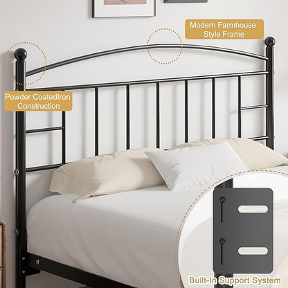 VECELO Metal Queen Size Headboard, Arching Lines Design - 42.91 Inches Tall, Easy to Assembly,Modern Farmhouse Style Steel Headboard Only for Bedroom - Black