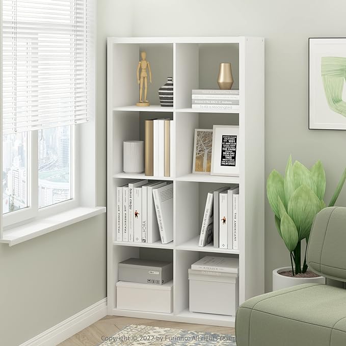 Furinno Cubicle Open Back Decorative Cube Storage Organizer, 8-Cube, White