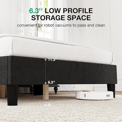 Novilla Full Size Bed Frame, Full Bed Frame with Headboard, Velvet Upholstered Pull-Point Wing Side Headboard, No Box Spring Needed, Heavy Duty Feet, Easy Assembly, Black Velvet