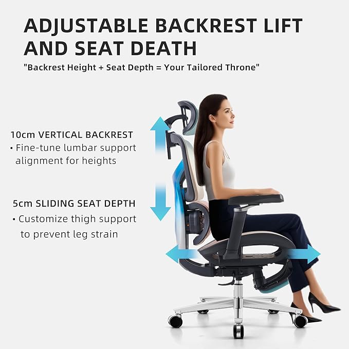 Ergonomic Home Office Desk Chair with Massage Lumbar Support，4D Headrest & 5D Armrests, Reclining Big and Tall 400LBS Mesh Chair with Footrest，Adjustable Back High and Seat Depth (Black Rainbow)