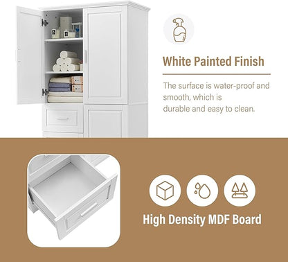 P PURLOVE Bathroom Storage Cabinet with 3 Drawers,Tall and Wide Bathroom Cabinet Standing,Wood Freestanding Tall Bathroom Cabinet for Kitchen,Living Room