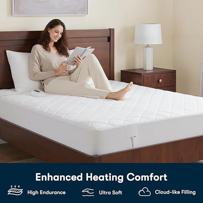 Serta Multi-Zone Heated Mattress Pad – Dual Controllers for Personalized Body & Foot Warmth, 10 Heat Settings, Auto Shut-Off, Soft Microfiber, Machine Washable, 15" Deep Pocket – Queen Size