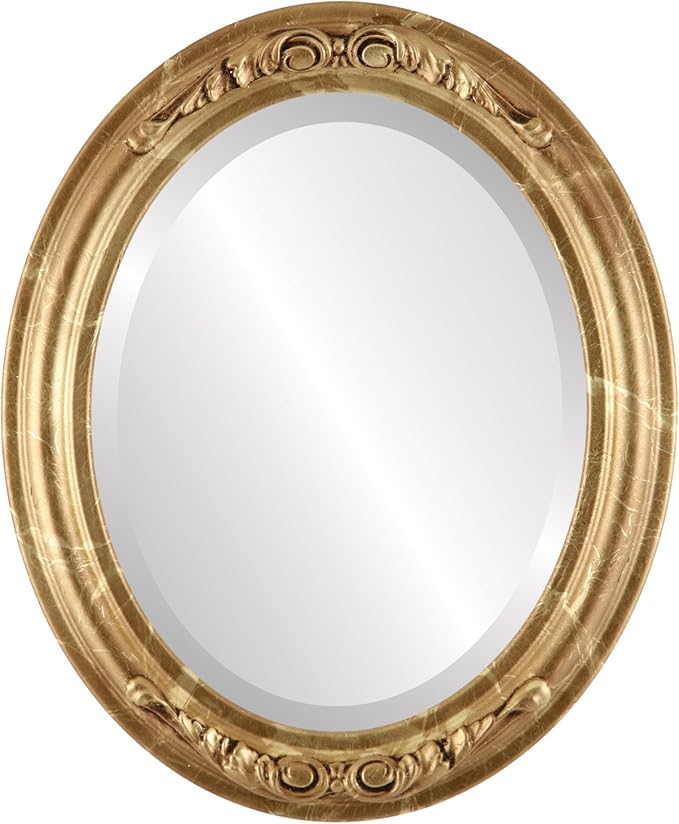 OVALCREST Oval Beveled Wall Mirror for Home Decor - Florence Style - Champagne Gold - 32" x 26"