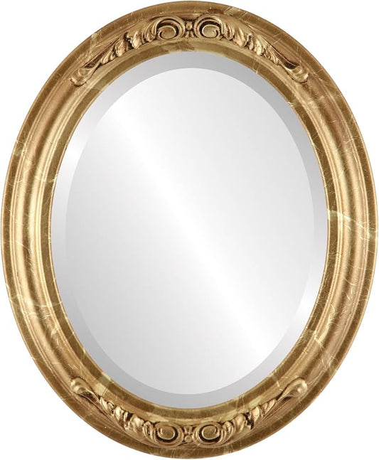 OVALCREST Oval Beveled Wall Mirror for Home Decor - Florence Style - Champagne Gold - 28" x 24"