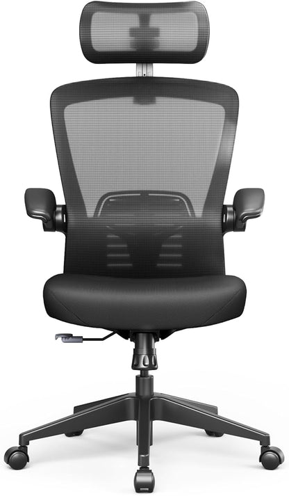 FLEXISPOT OC3-Pro Cloud Ergonomic Office Chair for Big and Tall Black, High Back Office Chair with Flip-up Arm/8-Level Lumbar Support, Foam Seat Cushion, Chairs for Home Office Studying Gaming, Black
