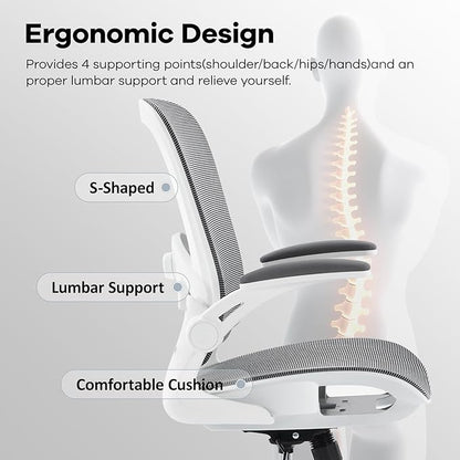 Office Chair Mesh Seat,Ergonomic Mesh Desk Chair with Adjustable Lumbar Support,Computer Chair with Flip-up Armrests, Rolling Executive Chairs, Home Office Chair(Grey)