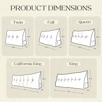 WOWMAX Triangular Headboard Pillow Bed Wedge Pillow for Headboard Full Size Wedge Pillow Headboard for Daybed Bunk Bed Large Bolster Pillow for Bed with Removable Cover, Grey-Beige
