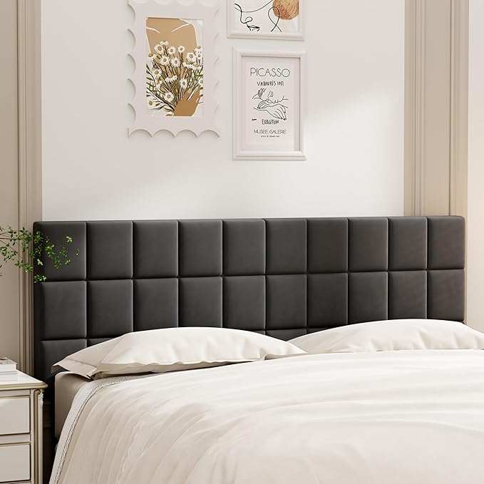 ALISH Velvet Tufted Headboard with Adjustable Height and Width, Foldable Upholstered Headboard with Metal Legs for King Size (Gray Velvet, King)