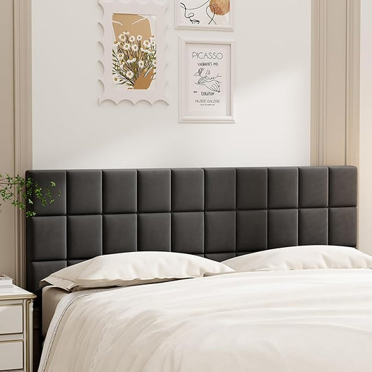 ALISH Velvet Tufted Headboard with Adjustable Height and Width, Foldable Upholstered Headboard with Metal Legs for King Size (Gray Velvet, King)