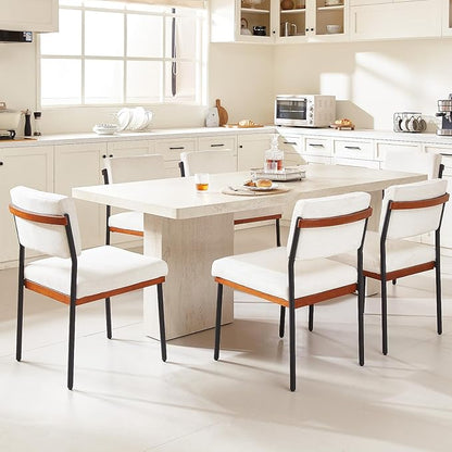 Modern Dining Chairs Set of 4, Kitchen Chairs with Thick Cushions and Adjustable Foot Pads, Upholstered Fabric Dining Room Chairs with Sturdy Metal Legs,White
