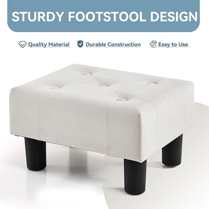 Poofzy Small Foot Stool Ottoman, Velvet Ottoman Foot Rest with Legs, Rectangle Foot Rest for Couch, Footstools and Ottomans Small for Living Room and Entryway (Beige)