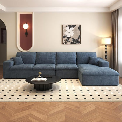 136.6'' L-Shaped Modern Modular Sectional Cloud Couch, 4-Seat Chenille Deep-Seat Sofa with Pillow for Living Room, Bedroom, Apartment, Ocean Blue