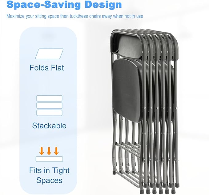 10 Pack Plastic Folding Chairs, Portable Party Chairs, Stackable Commercial Seats with Steel Frame for Home Office Wedding Party Indoor Outdoor Events Chairs, 350lbs Capacity,Gray