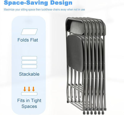 40 Pack Plastic Folding Chairs, Portable Party Chairs, Stackable Commercial Seats with Steel Frame for Home Office Wedding Party Indoor Outdoor Events Chairs, 350lbs Capacity,Gray