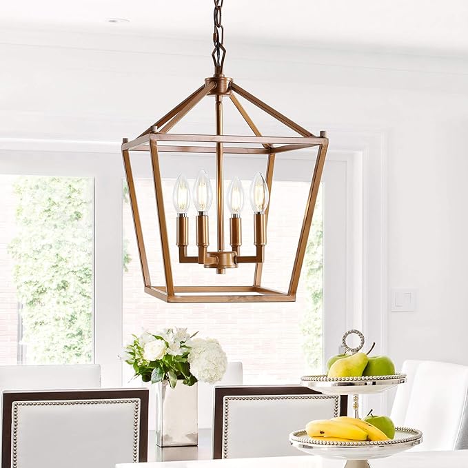 JONATHAN Y JYL7436B Pagoda Lantern Dimmable Adjustable Metal LED Pendant Classic Traditional Farmhouse Dining Room Living Room Kitchen Foyer Bedroom Hallway, 12 in, Antique Gold