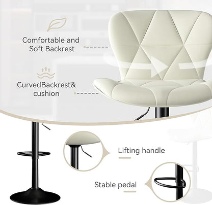 Bar Stools Set of 4,Adjustable Swivel Barstools, Faux Leather Bar Chairs,Upholstered Counter Height with High Backrest for Kitchen Island, White