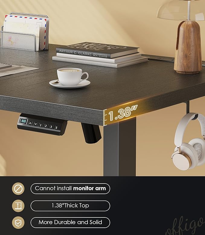 OffiGo Electric Standing Desk with 3-Piece Board, 71 Inch Height Adjustable Large Desk with Power Outlets, Sit Stand Table, Writing Computer Desk for Home, Office, Workstation, Black