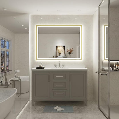LED Bathroom Mirror, 40x30 Inch Frontlit & Backlit Gold Framed Lighted Mirror,Wall Mouted Vanity Mirror with Lights,Double Lights Strips,Anti Fog Stepless 3 Colors Temperature & Dimmable