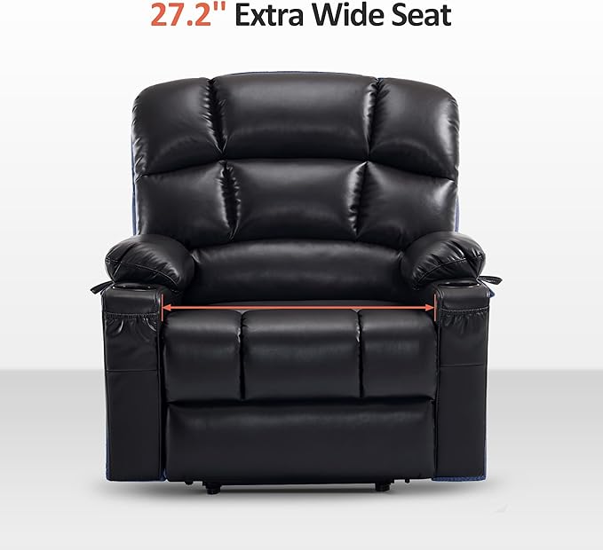 MCombo Oversized Dual Motor Power Lift Recliner Chair Sofa with Massage and Heat for Big Elderly People, Infinite Position, USB Ports, Faux Leather R7677 (Black, Medium-Oversize)