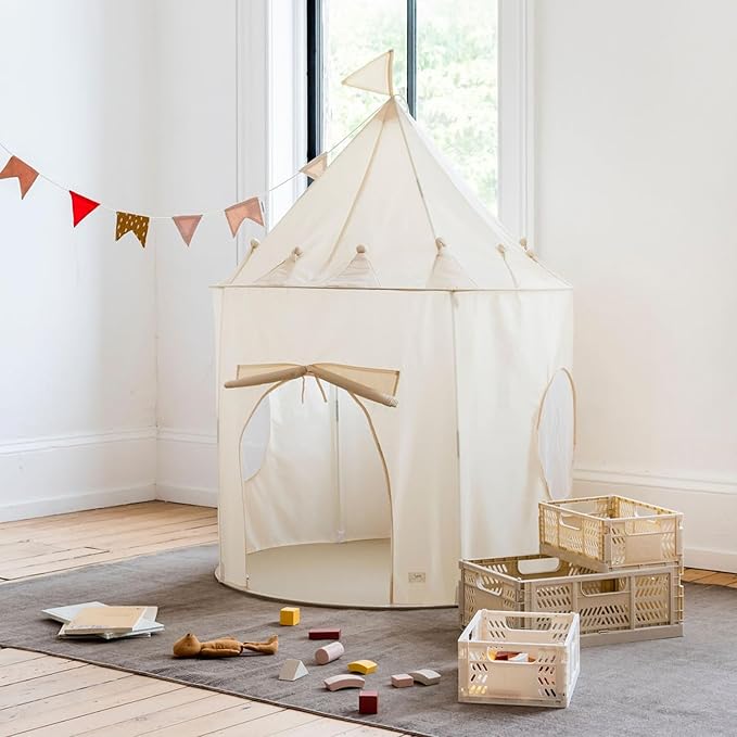 3 Sprouts Kids Play Tent - Sustainable Recycled Fabric – Fun Spacious Childs Playhouse for Indoor Games for Boys & Girls - Durable Fort Pop Up House for Toddlers & Children Age 3-10 - Beige
