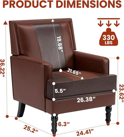 MOJAY Faux Leather Accent Chairs Set of 2, Mid-Century Modern Upholstered Lounge Armchair, Comfy Club Chair for Living Room, Bedroom, Study & Reception (Brown)