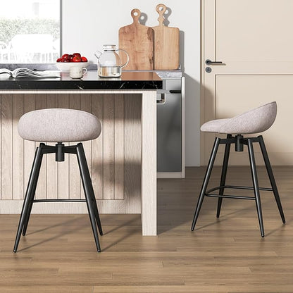 COSTWAY Bar Stools Set of 2, 25" Upholstered Counter Height 360° Swivel Bar Stools w/Backrest & Footrest, Heavy-Duty Metal Frame Armless Breakfast Chairs for Kitchen, Living Room (Set of 2,Grey)