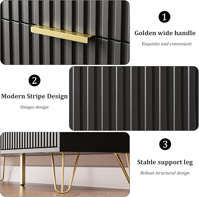 Black Dresser for Bedroom, 7 Drawer Dresser with Gold Pulls, Wide Chest of Drawers for Bedroom, Entryway, 47.2" L x 15.7" D x 31.4" H