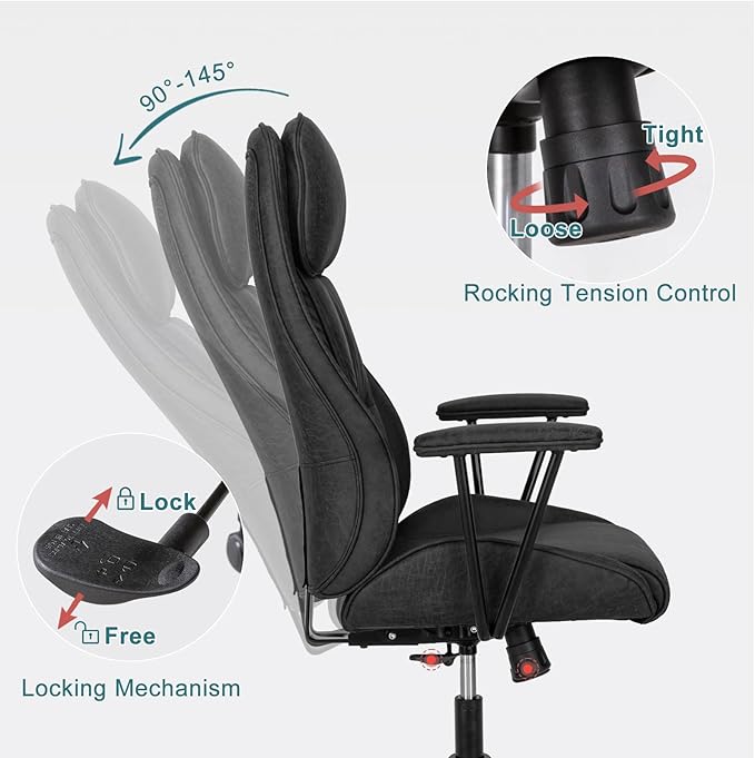 High Back Office Desk Chair,Ergonomic Reclining Office Chair,Modern Swivel Computer Chair,Conference Room Chairs,Black Leather Chair with Lumbar Support,330lbs