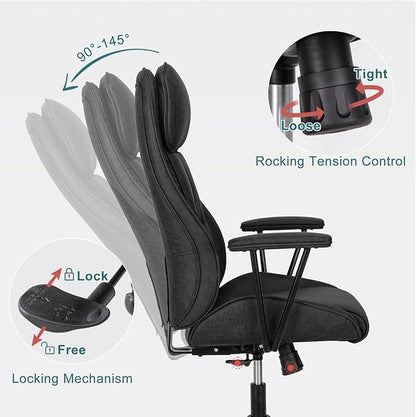 High Back Office Desk Chair,Ergonomic Reclining Office Chair,Modern Swivel Computer Chair,Conference Room Chairs,Black Leather Chair with Lumbar Support,330lbs