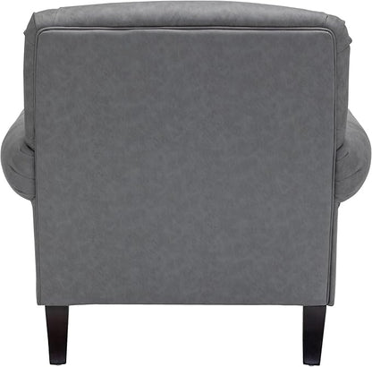 Accent Chair,22.4" Seat Depth Armchair with Roll Arms,36.6W*34.3D*34.6H Living Room Chair,Wood Legs,Set of 2,Faux Leather in Gray