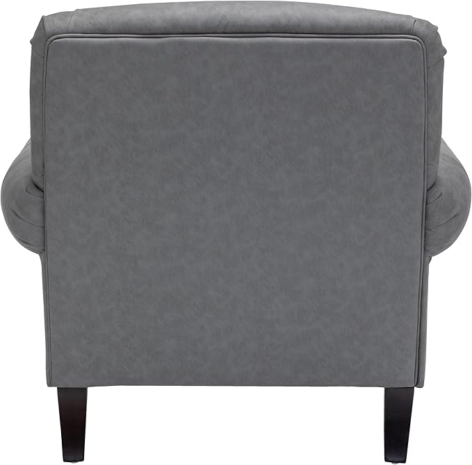 Accent Chair,22.4" Seat Depth Armchair with Roll Arms,36.6W*34.3D*34.6H Living Room Chair,Wood Legs,Set of 1,Faux Leather in Gray