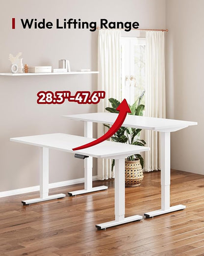 SANODESK Standing Desk Height Adjustable Electric Stand up Desk 63x28 Inches Sit Stand Home Office with Splice Board, White Frame/White Top